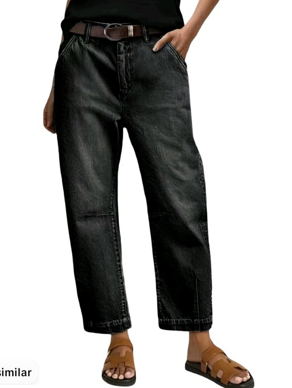 Flamingals Midrise Modern Stitching Black Barrel Jeans Cropped NWT 2XL